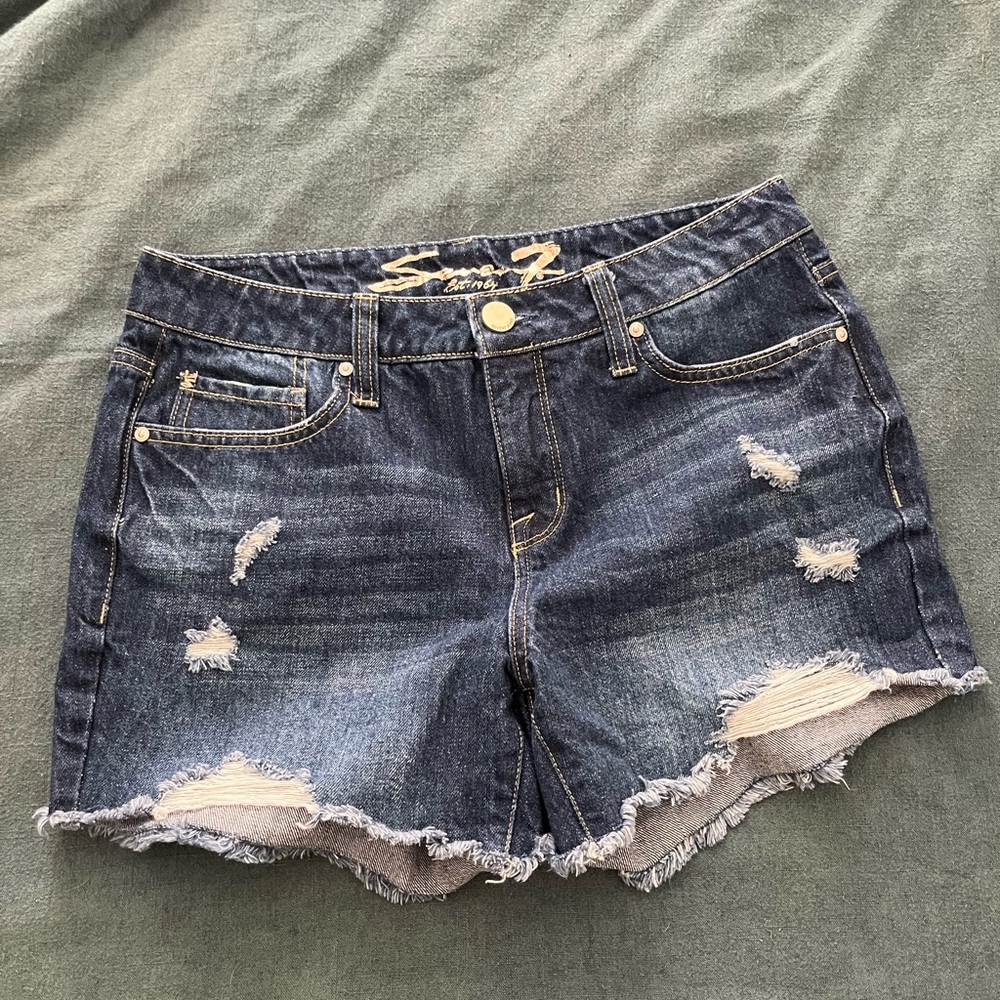 Seven7 Dark Blue Distressed Denim Shorts